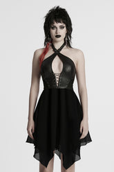 Black Halterneck Lace-Up Irregular Women's Punk Party Dress